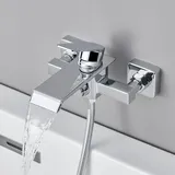 Ulytid Badewannenarmatur Wasserfall, Wasserhahn Badewanne Wannenbatterie aus Messing, Chrom Mischbatterie Badewanne mit Druckschalter, Duscharmatur Aufputz, Armatur Dusche Wannenarmatur für Badezimmer