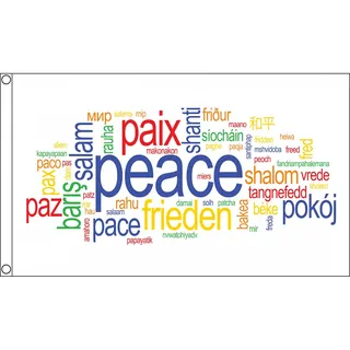 AZ FLAG - Flagge Frieden Peace Pace Paz - 150x90 cm - Friedenswörter Fahne 100% Polyester mit Messing-Ösen - 110g