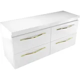 paplinskimoebel Badschrank 120 mit 4 Softclose-Schubkästen, für Wandmontage, Hochglanz, als auch Unterschrank für Aufsatzwaschbecken geeignet, B/H/T 120,4/40/55,1 cm (Weiß mit weißem Oberteil)