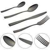 Cepewa 16teiliges Besteck-Set Löffel, Messer, Gabel, Kaffelöffel schwarz glänzend)