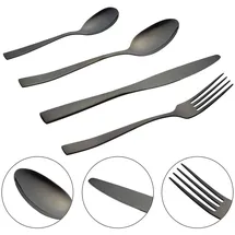 Cepewa 16teiliges Besteck-Set Löffel, Messer, Gabel, Kaffelöffel schwarz glänzend)