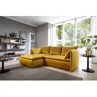 Eckofa mit Schlaffunktion Gloria - Wohnzimmersofa, Schlafsofa - Eckcouch L-Form mit Bettkasten - Links - Samtstoff (Gelb - Riviera 41) - Gelb