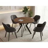 Runder Tisch für das Esszimmer - 100 oder 120 cm Durchmesser - Ausziehbarer Tisch mit Pulverbeschichteten Schwarzen Metallbeinen - Industriestil -... - Dunkelbraun