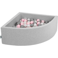 KiddyMoon Bällebad 90X30cm/200 Bälle Bällepool Mit Bällen ∅ 7Cm Für Babys Kinder Viertel Eckig, Hellgrau:Perle/Grau/Transparent/Rosa