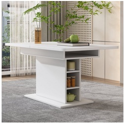 Flieks Esstisch (1-St), ausziehbar 110-130cm Tisch mit Stauraum Schreibtisch Küchentisch, weiß weiß