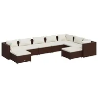 vidaXL 9-tlg. Garten-Lounge-Set mit Kissen Poly Rattan Braun - Braun