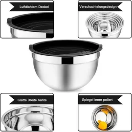 luxuskollektion Rührschüssel Set 5-teilig Edelstahl Salatschüssel Schwarz