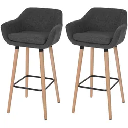 2er-Set Barhocker Vaasa T381, Barstuhl Tresenhocker ~ Textil, dunkelgrau