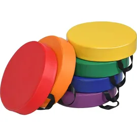 Costway 6er Set Kinder Stuhlkissen Rund mit Griff & Reißverschluss Bodenkissen Sitzkissen Sitzerhöhung Hauptkissen für Kinderzimmer & Kinderga... - Bunt