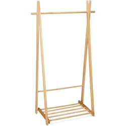 Relaxdays Kleiderständer mit Schuhablage, Kleiderstange, freistehend, Kleiderablage, HBT: 153x87,5x45 cm, Holz, natur