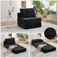 Klappbares Schlafsofa, Schlafsofa Mit Kissen, Faltbare Matratze Mit Rückenlehne, Tragbares Klappsofa, Bequemes Bodensofa Für Wohnzimmer Und Schlafzimmer(schwarzer Chenille)