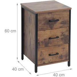 Relaxdays Nachtschrank 3 Schubladen 60 x 40 x 40 cm Braun/Schwarz