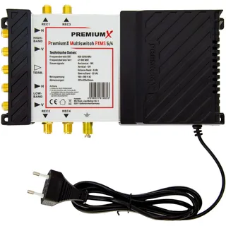 PremiumX PXMS 5/4 Multischalter mit Netzteil Multiswitch 1 SAT für 4 Teilnehmer Satverteiler Digital HDTV FullHD 4K UHD 8K