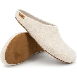 MagicFelt Filz Pantoffeln Aus 100% reiner Shetlandwolle, Mit Ledersohle, Anatomisch geformt - Beige - 46