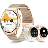 Betatree Smartwatch (3,6 cm, android ios), Smartwatch Damen rund 1.43 Zoll AMOLED Display Fitness Uhr mit Telefon goldfarben
