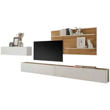 furn.design Wohnwand, Weiß, Eiche Wotan, Holz, Nachbildung,Eiche, Uni, Holz Optik, 400x180x30 cm, Wohnzimmer, Wohnwände, Wohnwand-Sets