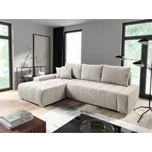 Fun Möbel Ecksofa Sofa mit Schlaffunktion VOGAR Stoff Poso Creme Ottomane Links - Weiß