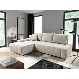 Fun Möbel Ecksofa Sofa mit Schlaffunktion VOGAR Stoff Poso Creme Ottomane Links - Weiß