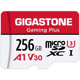 Gigastone 256GB Micro SDXC-Speicherkarte, Gaming Plus Serie, Lesegeschwindigkeit bis zu 100 MB/s, kompatibel mit Switch Dashcam GoPro Canon, Nikon, DJI Drone, A1 U3 V30 mit SD-Adapter