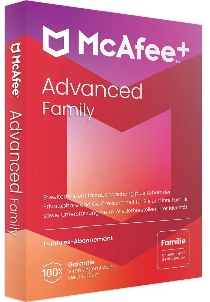 McAfee+ Advanced Family 2025 | Unbegrenzte Geräte | 1 Jahr | Jetzt günstig kaufen