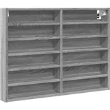 vidaXL Vitrinenschrank, Sammlervitrine 12 Ablagen, Hängevitrine Wandregal für Wohnzimmer, Glasvitrine Wandvitrine Hängeregal, Grau Sonoma Holzwerkstoff
