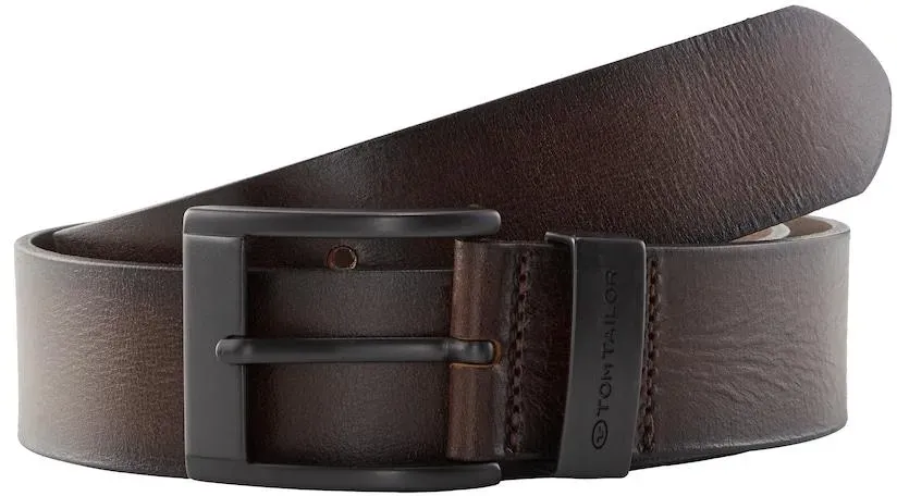 TOM TAILOR Herren TTTHOMAS Ledergürtel mit eckiger Dornschließe, braun, Uni, Gr. 85