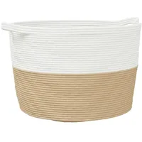 VidaXL Wäschekorb Beige und Weiß Ø60x36 cm Baumwolle
