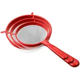 Küchensieb Set,Sieb Set 3 Größen Kunststoff Sieb feinmaschig 8/11 /14cm, für Küche Mehl -Quinoa Reis Nudeln Puderzucker und Mehr mit Verstärktem -Griff geschaffen,Haushaltssieb (Red)