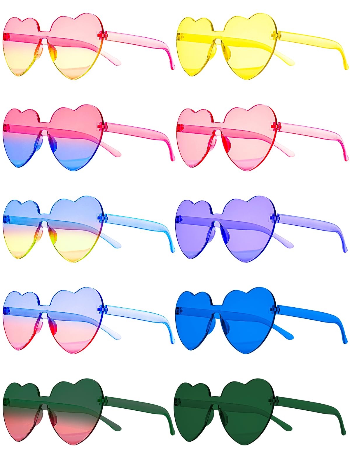 Hengxinc 10 Paar Herz Sonnenbrille Farbe Herzbrille Herzbrille Party Sonnenbrille Randlose Partybrillen Hippie Sonnenbrille Herzform Heart Sunglasses für Geburtstagsparty Carnival Beach (Farbverlauf)