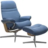 Stressless Relaxsessel STRESSLESS "Sunrise", blau (lazuli blau), B:83cm H:105cm T:74cm, Sessel, Relaxsessel, mit Cross Base, Größe S, M & L, Holzakzent Eiche