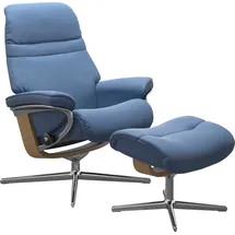 Stressless Relaxsessel STRESSLESS "Sunrise", blau (lazuli blau), B:83cm H:105cm T:74cm, Sessel, Relaxsessel, mit Cross Base, Größe S, M & L, Holzakzent Eiche