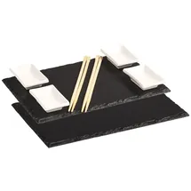 KESPER 2 Schieferplatten mit 4 Dipschalen B: 30 cm T: 20 cm H: 1,5 cm grau