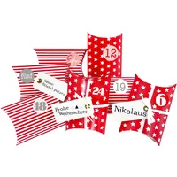 Frau WUNDERVoll® DIY Adventskalender zum Befüllen Christkind: Set 175, Kissenschachteln 15x11x4,5cm rot Sterne und Streifen, Ziffern rosa-rot