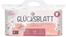 Fripa Glücksblatt Toilettenpapier, 4-lagig, weiß, Samtweiches Klopapier aus 100% Frischzellstoff, 1 Packung = 8 Rollen à 130 Blatt