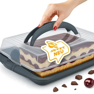 gerhof Kuchen Transportbox rechteckig mit Deckel – Anthrazit – Kuchentransportbox für Blechkuchen, Kuchenbehälter – Sichere Kuchenaufbewahrung, Partybutler
