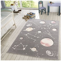 Kinderteppich Kinderteppich Spielteppich Mit Planeten Und Sternen, TT Home, quadratisch, Höhe: 17 mm grau