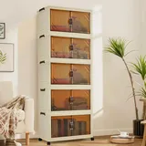 Lidzopas Faltbarer Kleiderschrank 57 × 31 × 138 cm, Kunststoff-Klappkommode mit Magnetischen Türen, Stabil Mehrzweckschrank für Kinderkleidung Aufbewahrung von Spielzeug ﻿