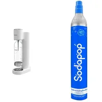 Sodapop Wassersprudler Cooper weiß inkl. 1x PET-Flasche & Universal CO2-Zylinder | 425g Kohlensäure für bis zu 60 Liter frisches Sprudelwasser | geeignet für Wassersprudler, Sodastream, Arke, etc.