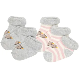 Steiff Baby Unisex Socken, 4er Pack - Bio-Baumwolle, Teddy-Motiv, uni/gestreift Rosa 17-18