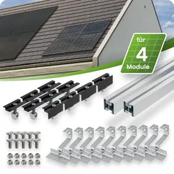 SILBERNES Schrägdach Montageset für 4 PV-Module senkrechte Montage Photovoltaik ...