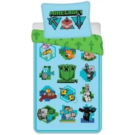 Minecraft Kinderbettwäsche Icons Schwarz/Blau/Grün 140 x 200 cm + 70 x 90 cm