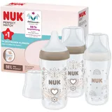 NUK Perfect Match Babyflaschenset | Ab 3 Monate | Passt sich dem Baby an | Temperature Control | Anti-Colic | 260 ml | BPA-frei | Silikontrinksauger, Medium | Regenbogen und Herz | 3 Stück