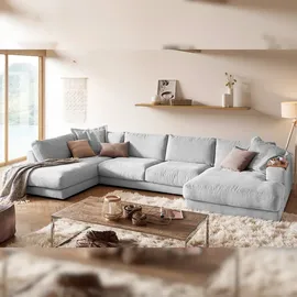 KAWOLA Wohnlandschaft U-Form Madeline Cord Longchair rechts hellgrau
