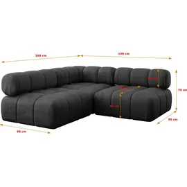 altdecor Modulares Sofa Ecksofa in L-Form - Samaro-L1 - 190x190x70 cm Schwarz universal, links/rechts Corner modular Sofa Eckcouch Couch Wohnlandsc... - Schwarz