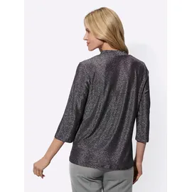 Classic Basics 2-in-1-Shirt CLASSIC BASICS "2-in-1-Shirt", Damen, Gr. 40, silber (schwarz, silberfarben), 52% Polyamid, 42% metallisierte Fasern, 6% Elasthan, unifarben, Rundhals, Shirts 2-in-1 Shirt