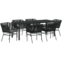VidaXL 7-teiliges Garten-Esszimmer-Set mit Kissen Schwarz Poly-Rattan