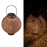 Navaris Metall LED Solarlaterne außen - mit Tragegriff - 21cm - cooler Schatteneffekt - Orientalische Garten Solar Laterne - Gartendeko Lampe Braun