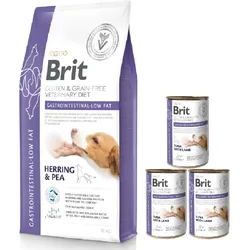 BRIT GF Tiernahrung Hund Magen-Darm-Fettarm 12kg + BRIT GF Veterinary Diets Dog Gastrointestinal Low Fat 3x400g