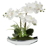Briful Orchideen, künstliche Blumen, 38,1 cm, weiße Phalaenopsis-Orchidee mit silbernen Töpfen, fühlt Sich echt an, für Zuhause, Büro, Wohnzimmer, Tischdekoration