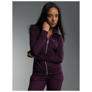 TRIGEMA Sweatjacke TRIGEMA "TRIGEMA Jacke veredelt mit Kristallsteinen" Gr. L, lila (aubergine), Damen, 95% Baumwolle, 5% Elastan, Sweatjacken